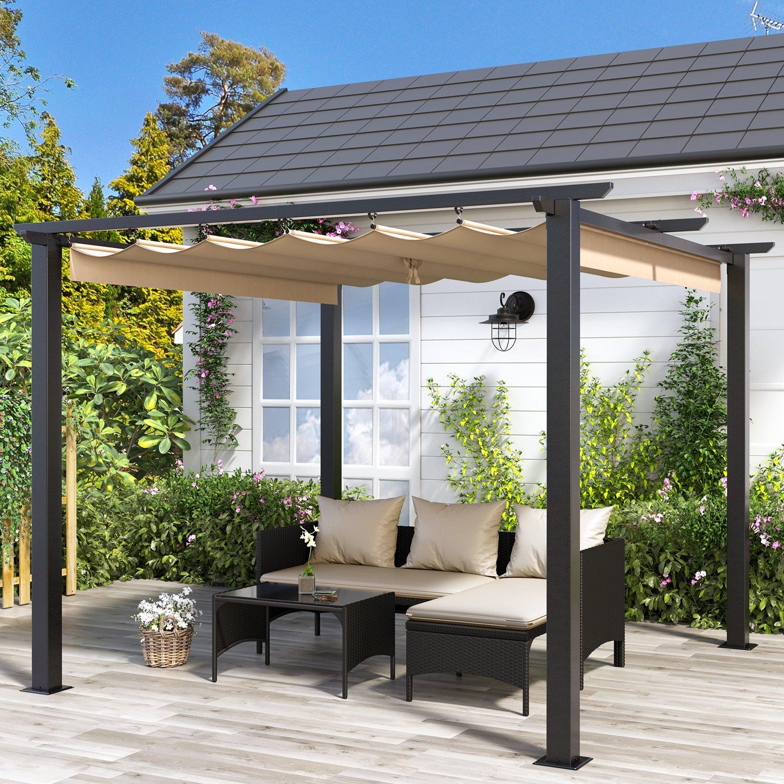 3x3M Outdoor Retractable Pergola with Canopy Patio Metal Shelter for Garden Lawn Patio