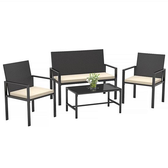 Rattantree Minimalist 4 Pieces Garden Furniture Set with Armchairs, Loveseat and Table 1