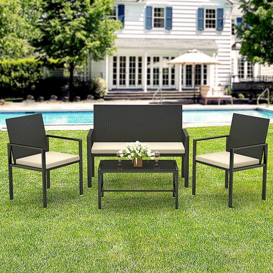 Rattantree Minimalist 4 Pieces Garden Furniture Set with Armchairs, Loveseat and Table 2
