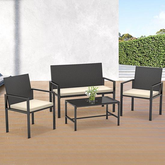 Rattantree Minimalist 4 Pieces Garden Furniture Set with Armchairs, Loveseat and Table 6