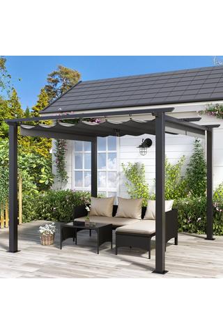 Product 3x3M Outdoor Retractable Pergola with Canopy Patio Metal Shelter for Garden Lawn Patio Grey Dark Grey