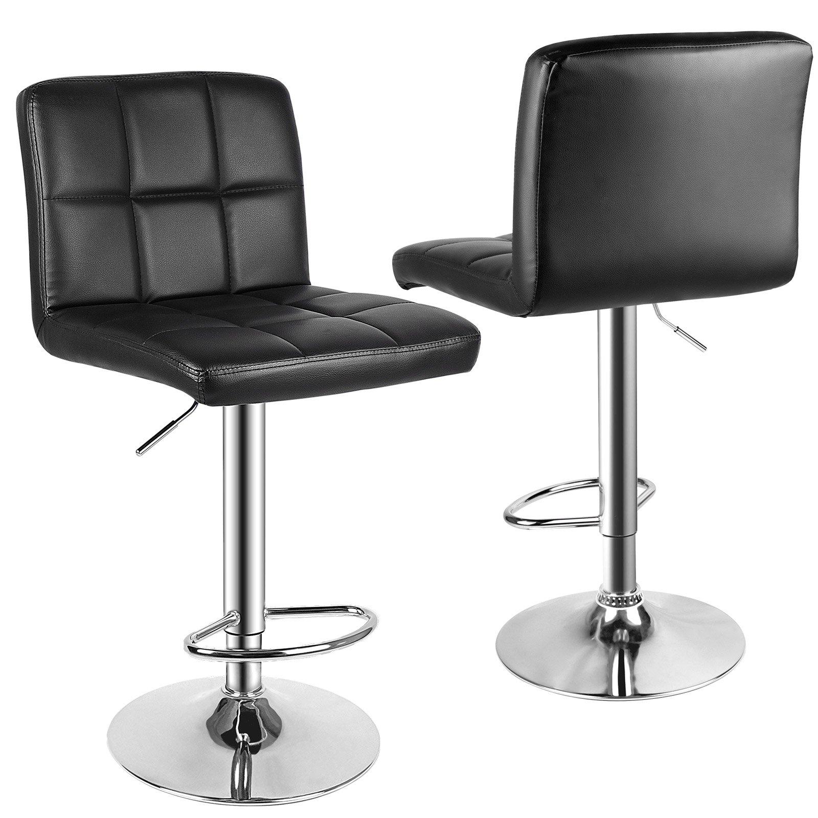 Bar Stools Set of 2 PU Leather Swivel Height Adjustable Bar Chairs With Backrest For Breakfast Bar, 