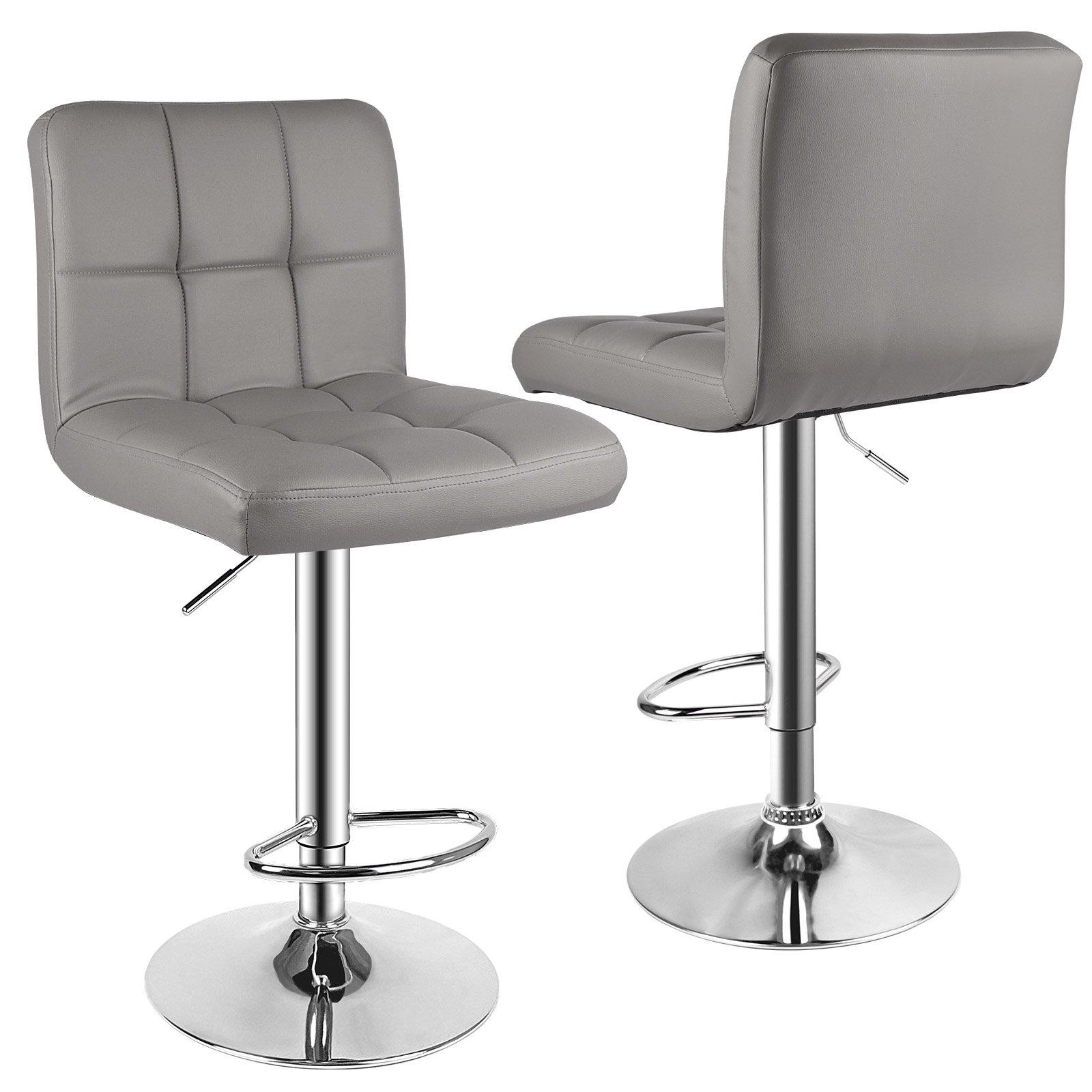 Bar Stools Set of 2 PU Leather Swivel Height Adjustable Bar Chairs With Backrest For Breakfast Bar, 