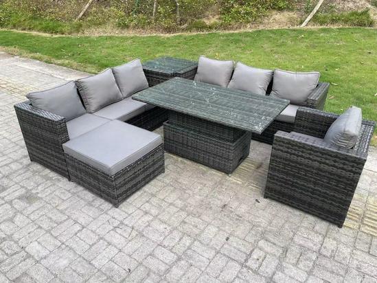 Fimous 8 Seater Outdoor Rattan Sofa Set Adjustable Lifting Side Tables Chairs Footstool 2