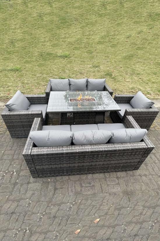 Fimous 8 Seater Outdoor PE Rattan Garden Furniture Gas Fire Pit Dining Table Set Lounge Sofa 2 PC Armchairs 3