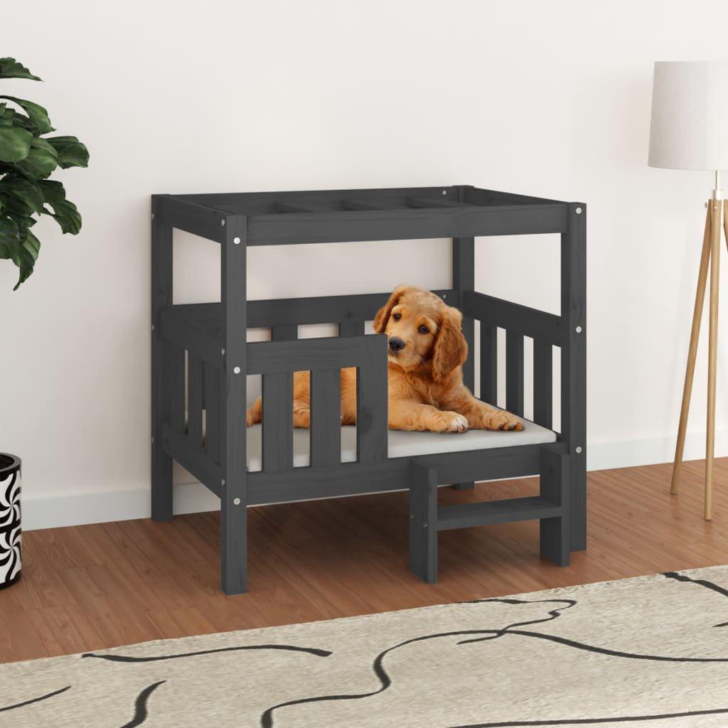 Dog Bed Grey 75.5x63.5x70 cm Solid Wood Pine