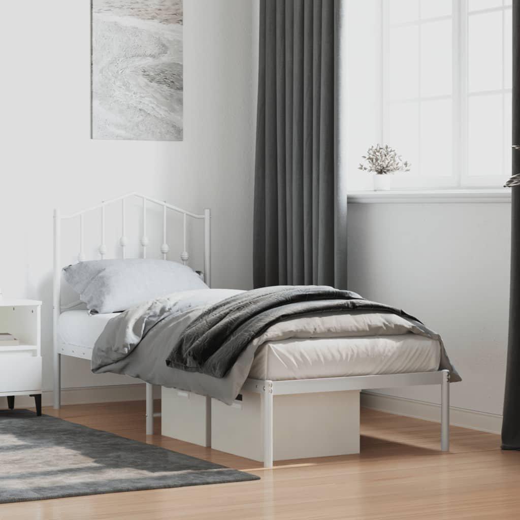 Metal Bed Frame with Headboard White 75x190 cm Small Single