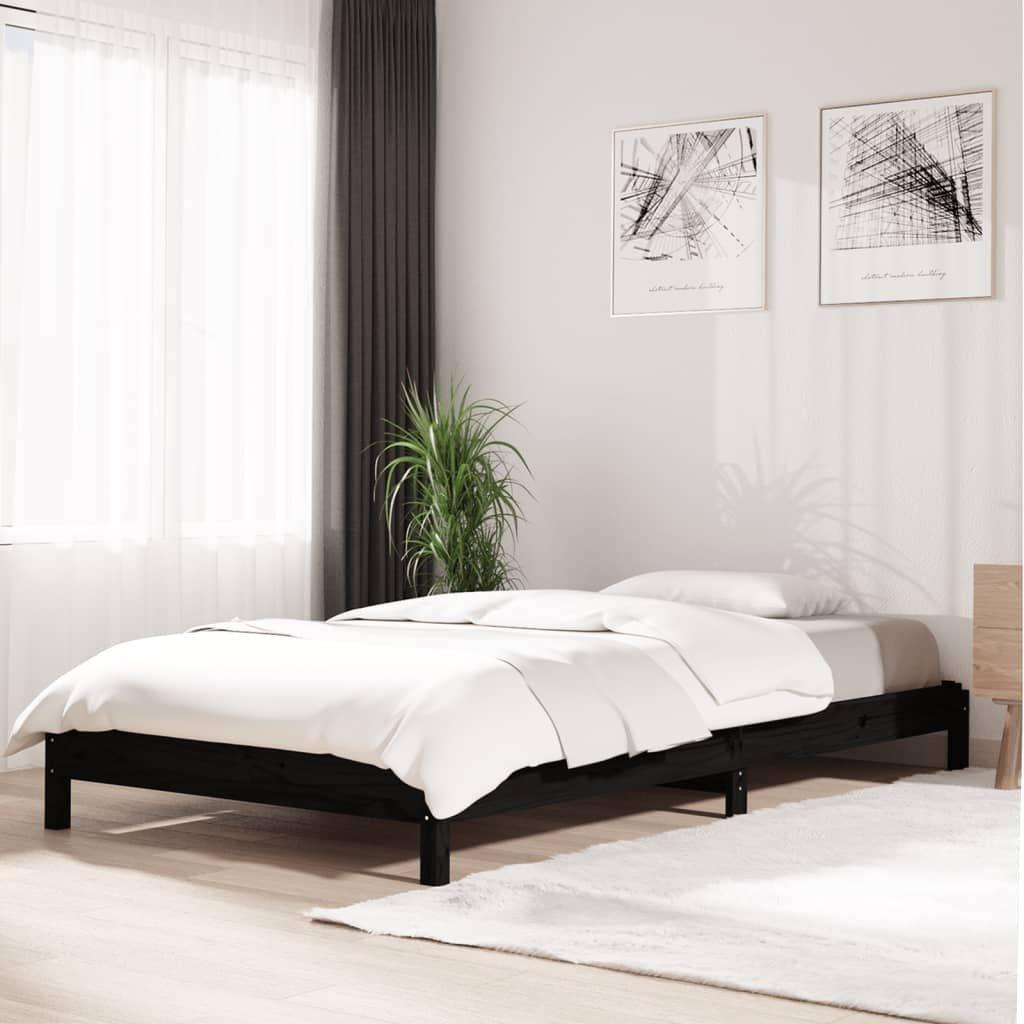 Stack Bed Black 90x190 cm Solid Wood Pine