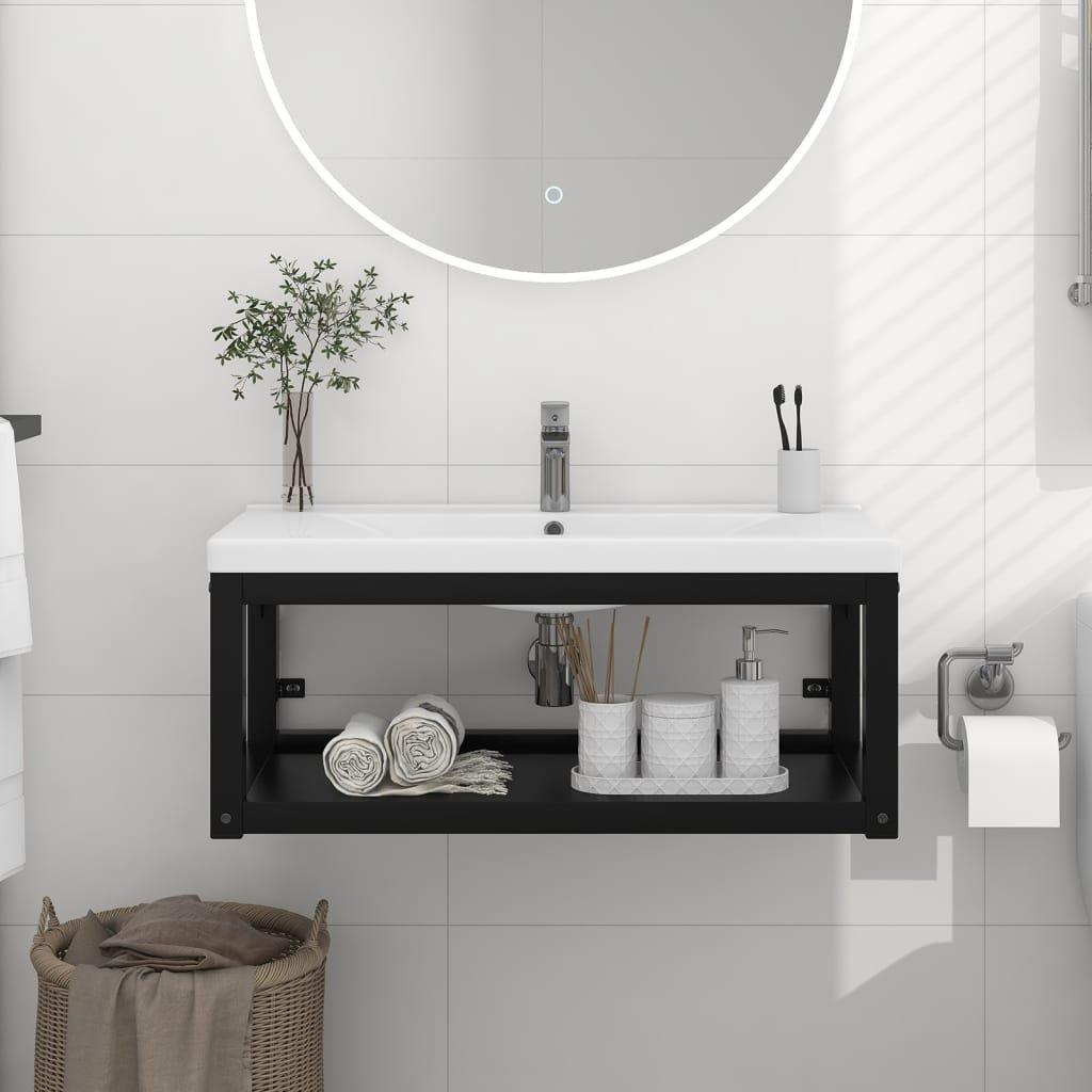 Wall-mounted Bathroom Washbasin Frame Black 79x38x31 cm Iron