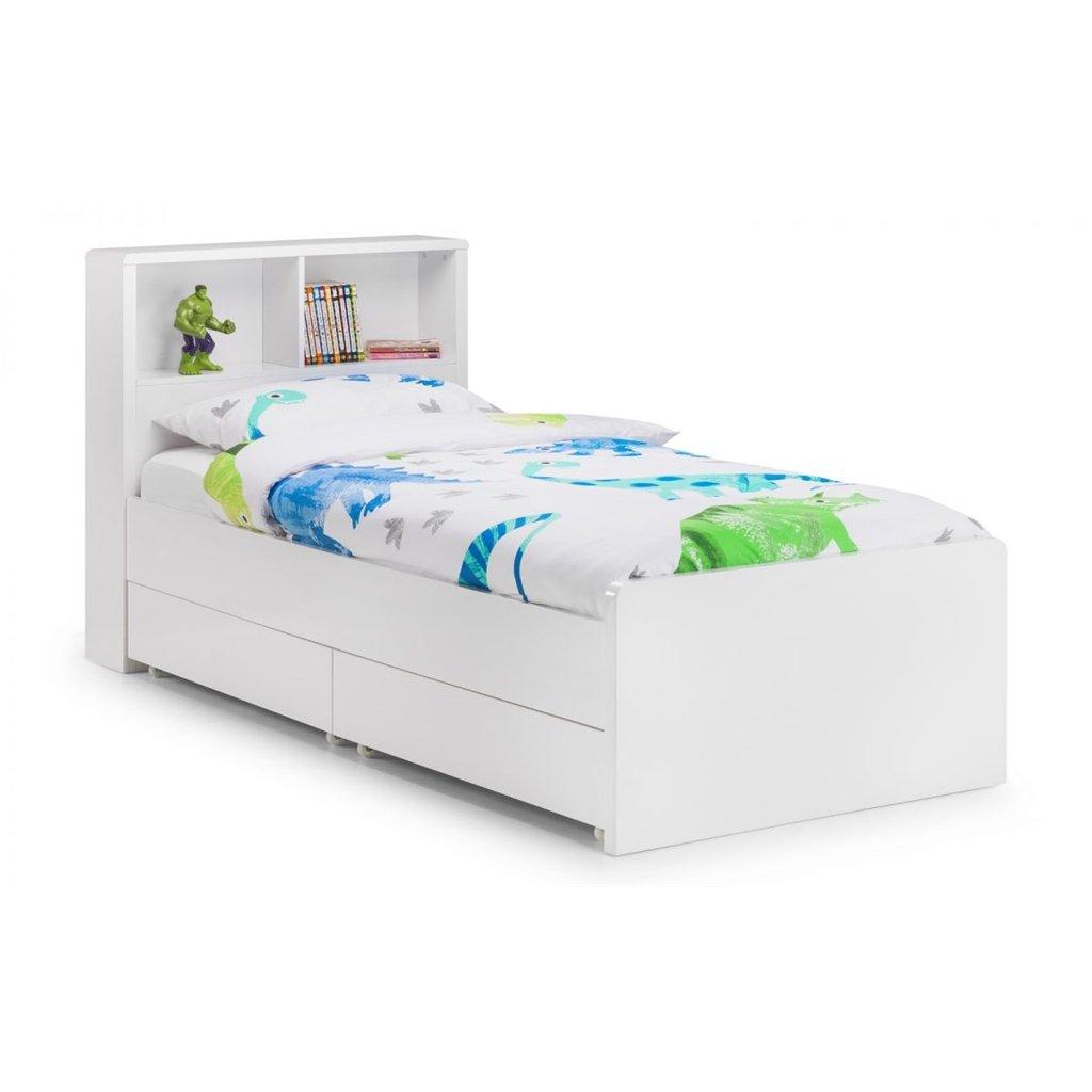 Contemporary Style White High Gloss Bookcase Bed Frame