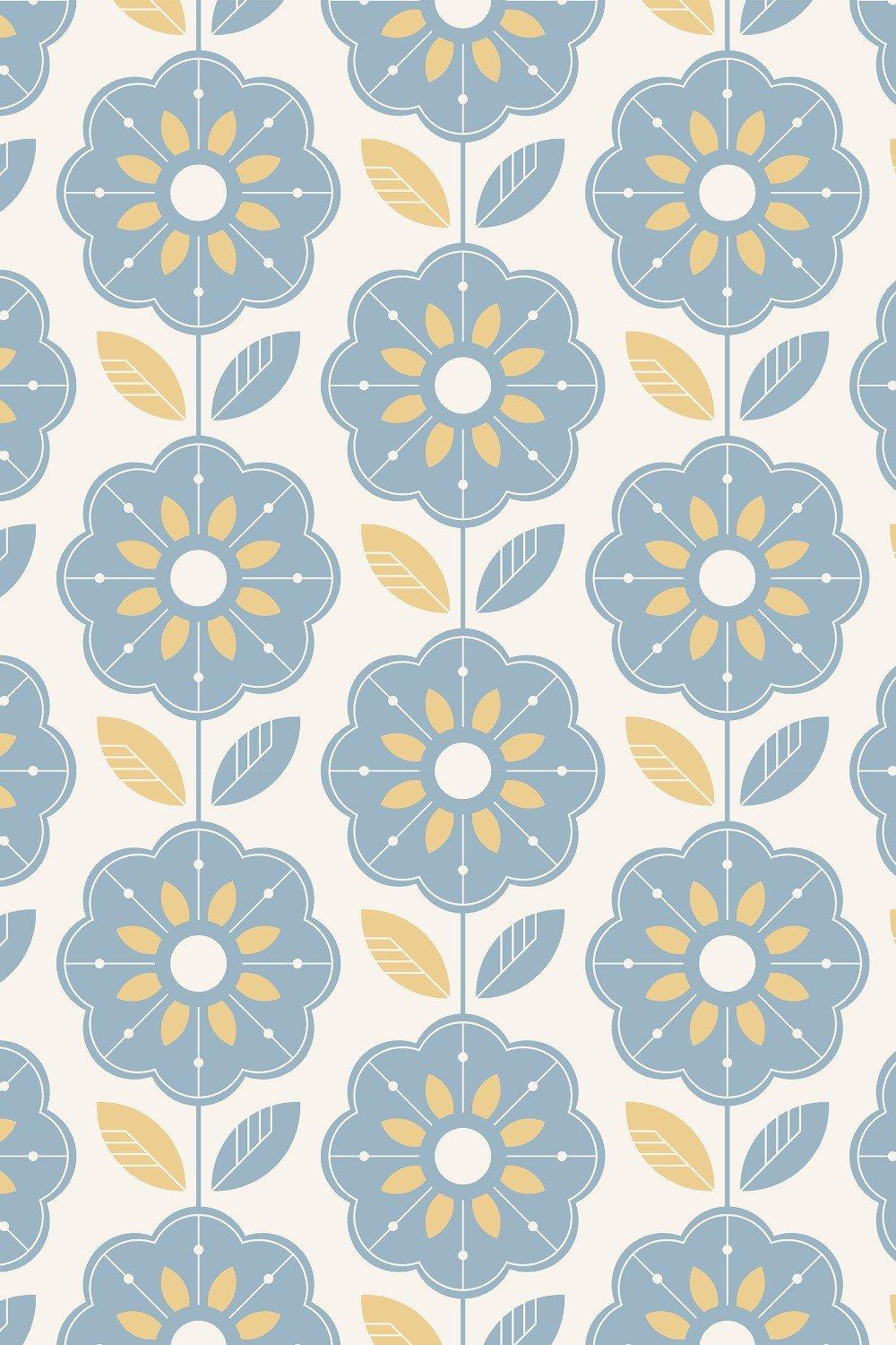 Eco-Friendly Retro Flower Tile Print Wallpaper