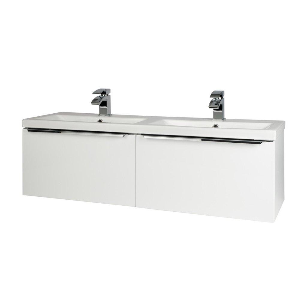 Gloss White 1200mm Wall Hung Drawer Unit and Twin Ceramic Basin