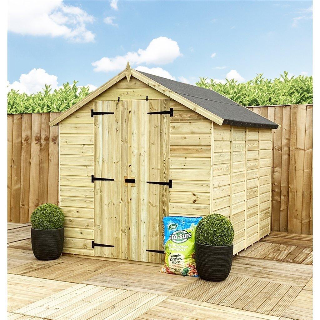 13 x 6 Pressure Treated Low Eaves Apex Garden Shed with Double Door