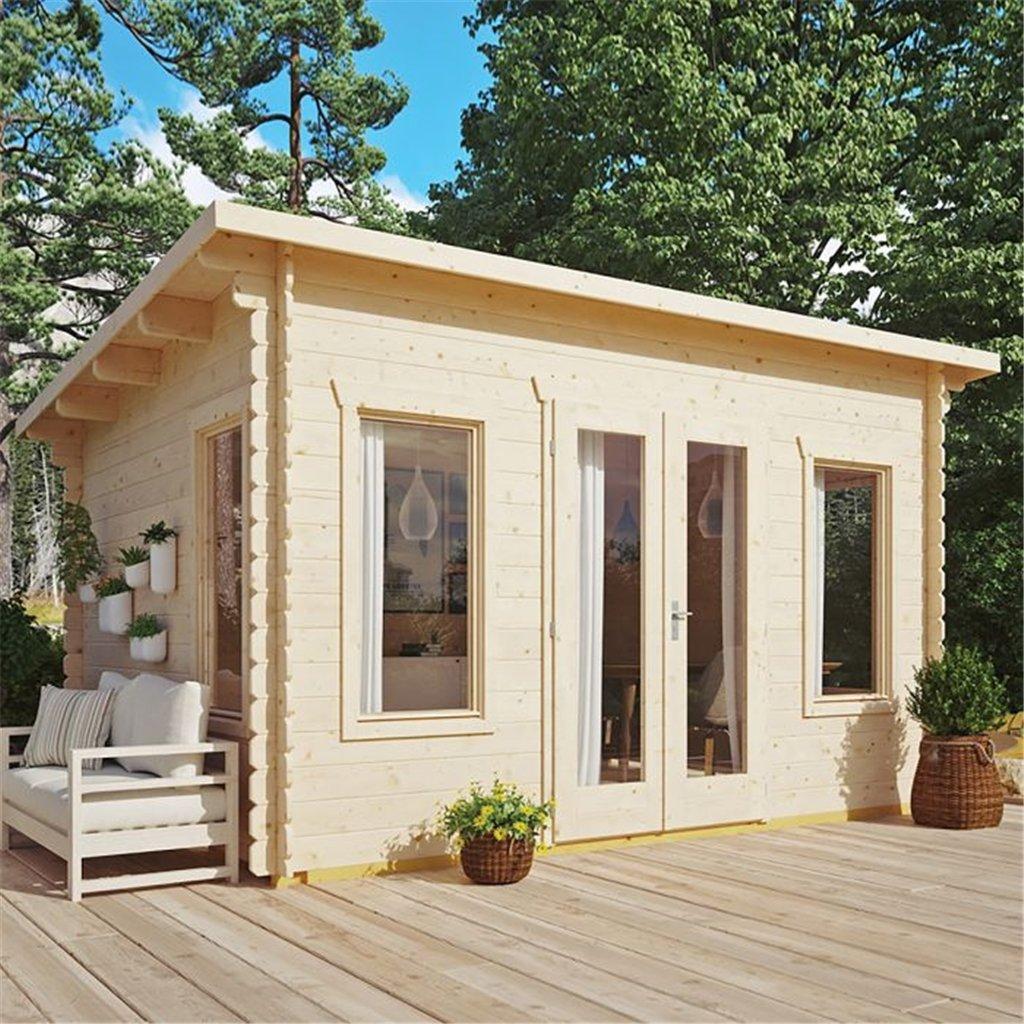 14 x 11 Sanctuary Pent Log Cabin (28mm Wall Thickness)
