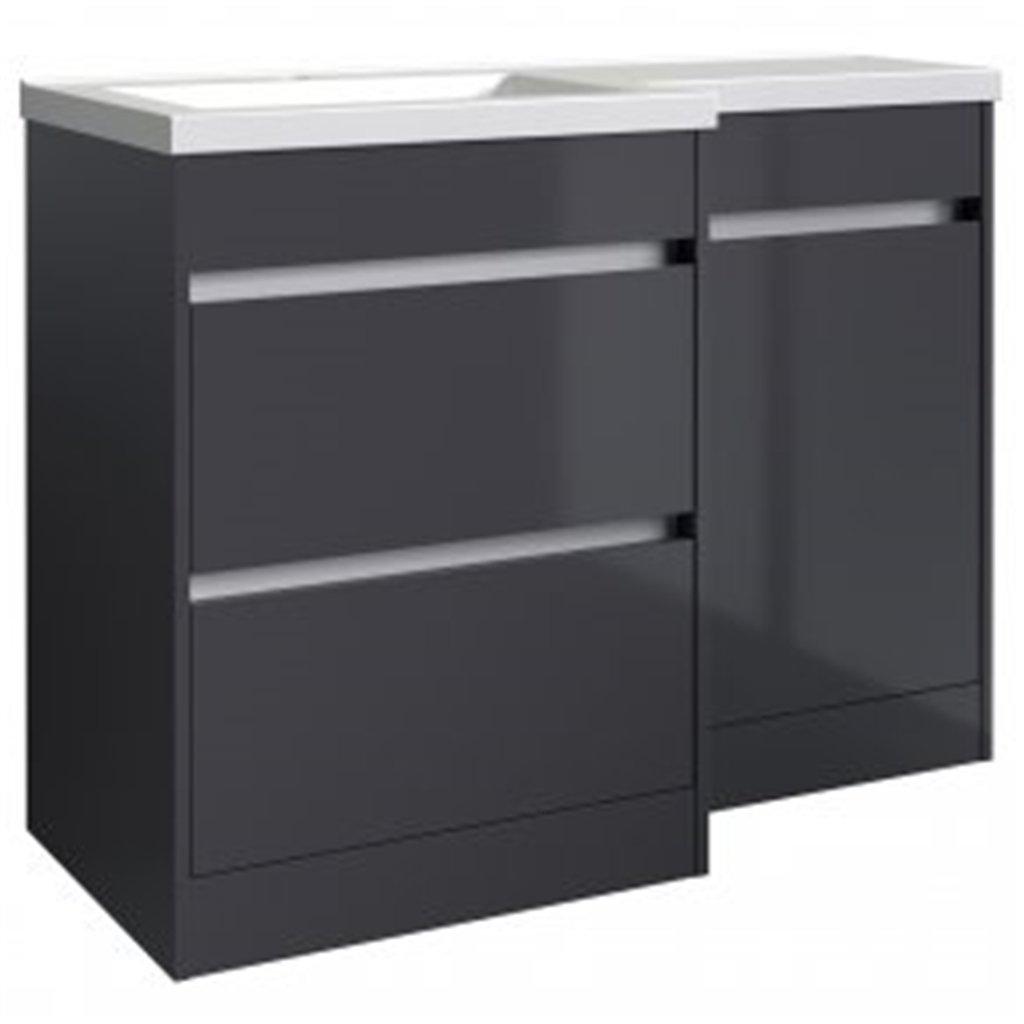 Grey Gloss Left Hand 2 Drawer Combo Unit with L Shape Basin 1.1m Wide