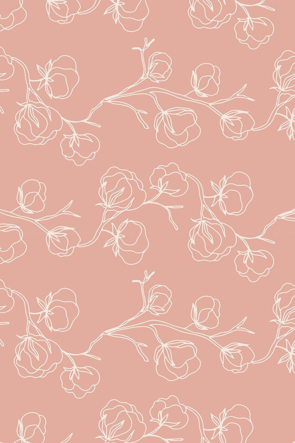 Eco-Friendly Line Drawn Rose Vine Wallpaper