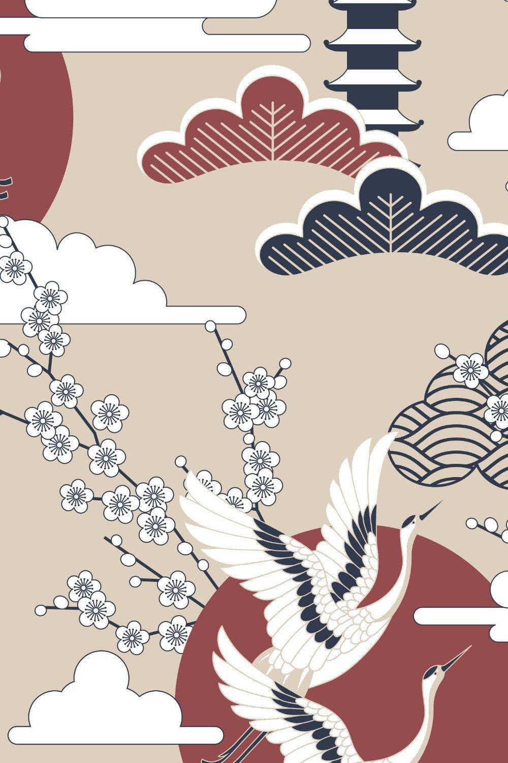 Eco-Friendly Crane And Cherry Blossom Wallpaper