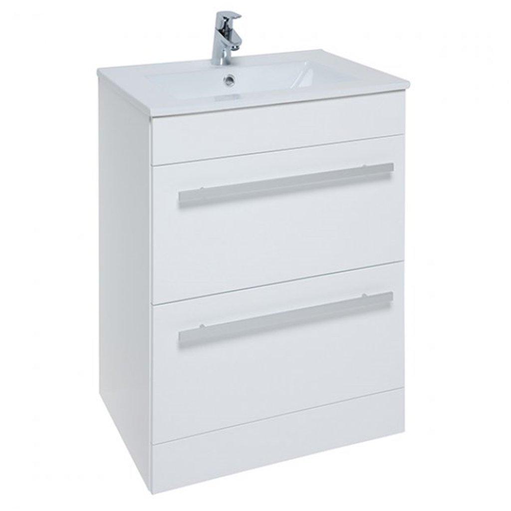White Bathroom 2 Drawer Standing Unit with Basin 60cm Wide