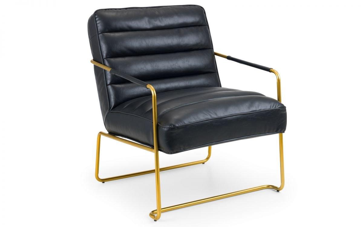 Black Faux Leather Armchair with Gold Metal Frame