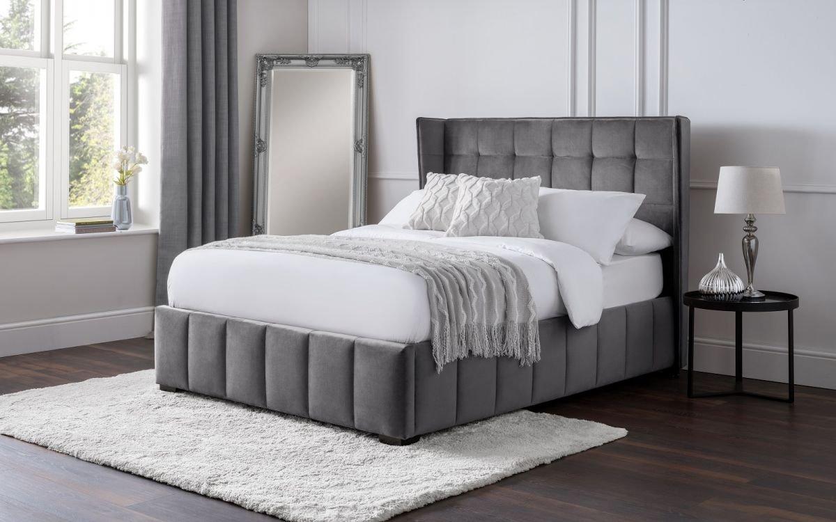 Grey Plush Premium Velvet Bed   - Double