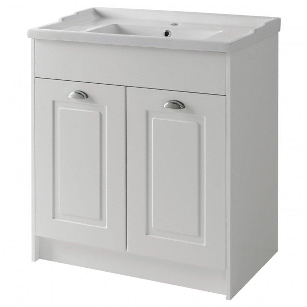 White Bathroom Standing 2 Door Unit and Ceramic Basin 80cm