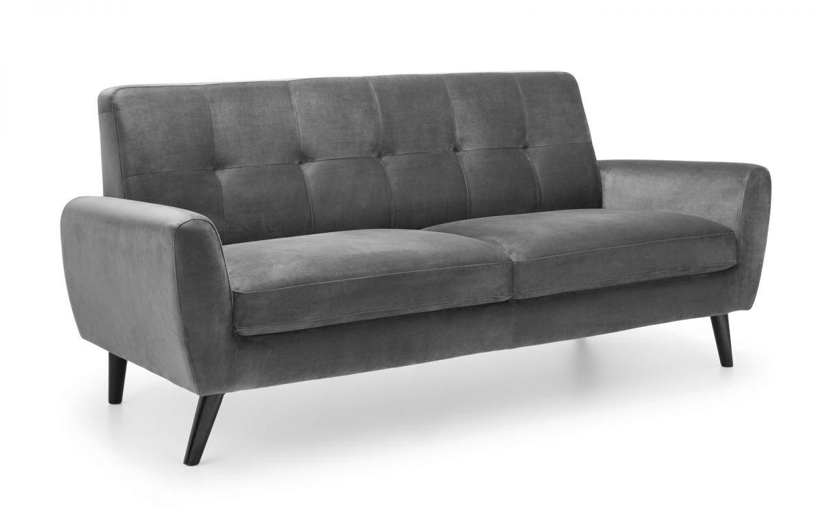 Grey Velvet Three Seater Sofa