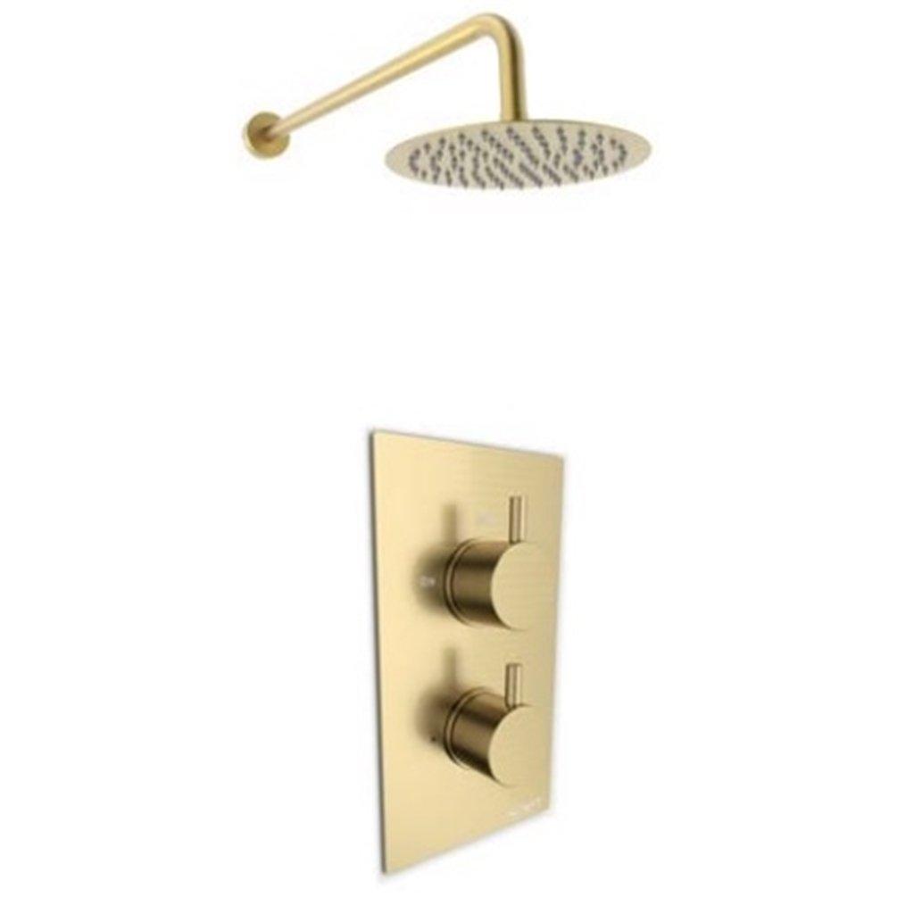 Brushed Brass Concealed Mixer Shower with Fixed Overhead Drencher