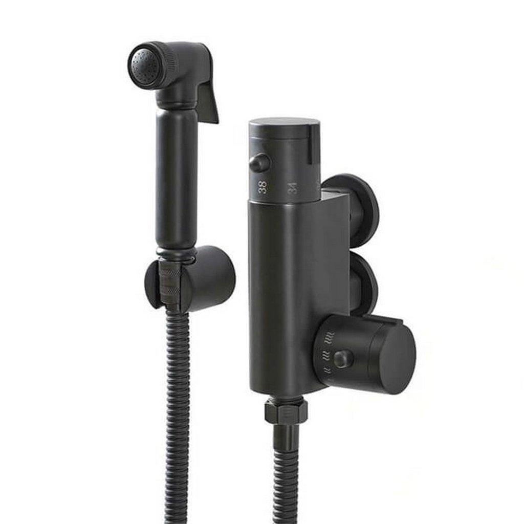 Black Shower Douche Kit with Thermostatic Mixing Valve and Brass Head