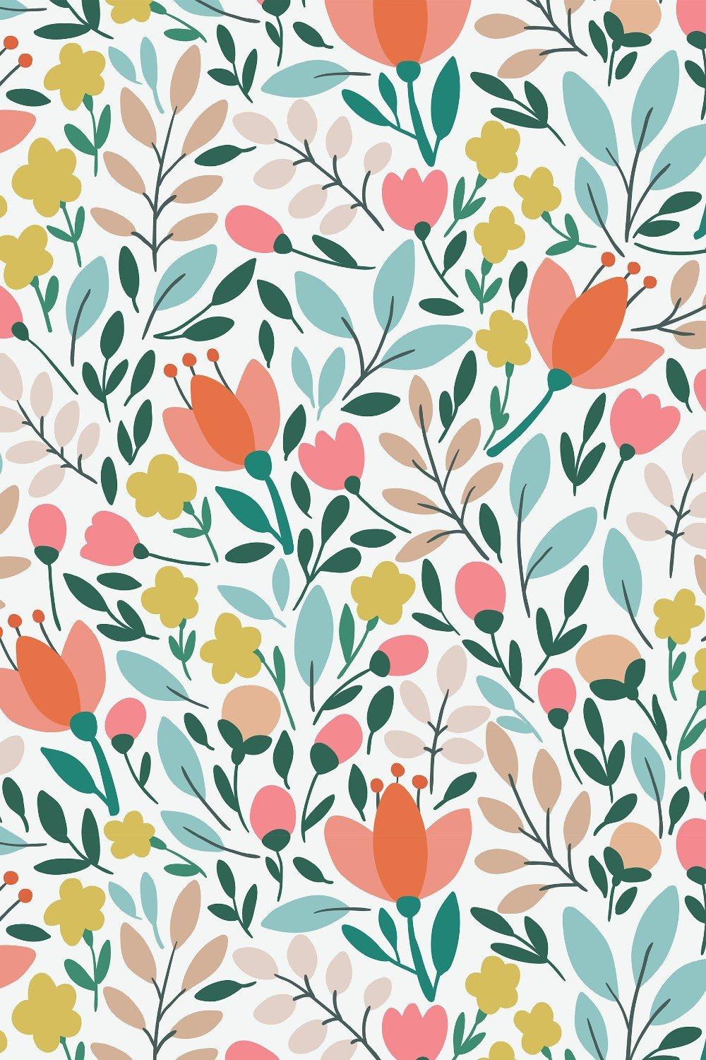 Eco-Friendly Modern Illustrated Delicate Floral Wallpaper