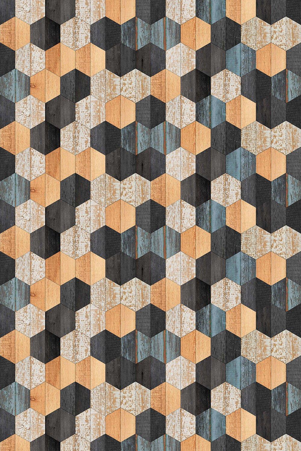 Eco-Friendly Hexagonal Faux Wood Wallpaper