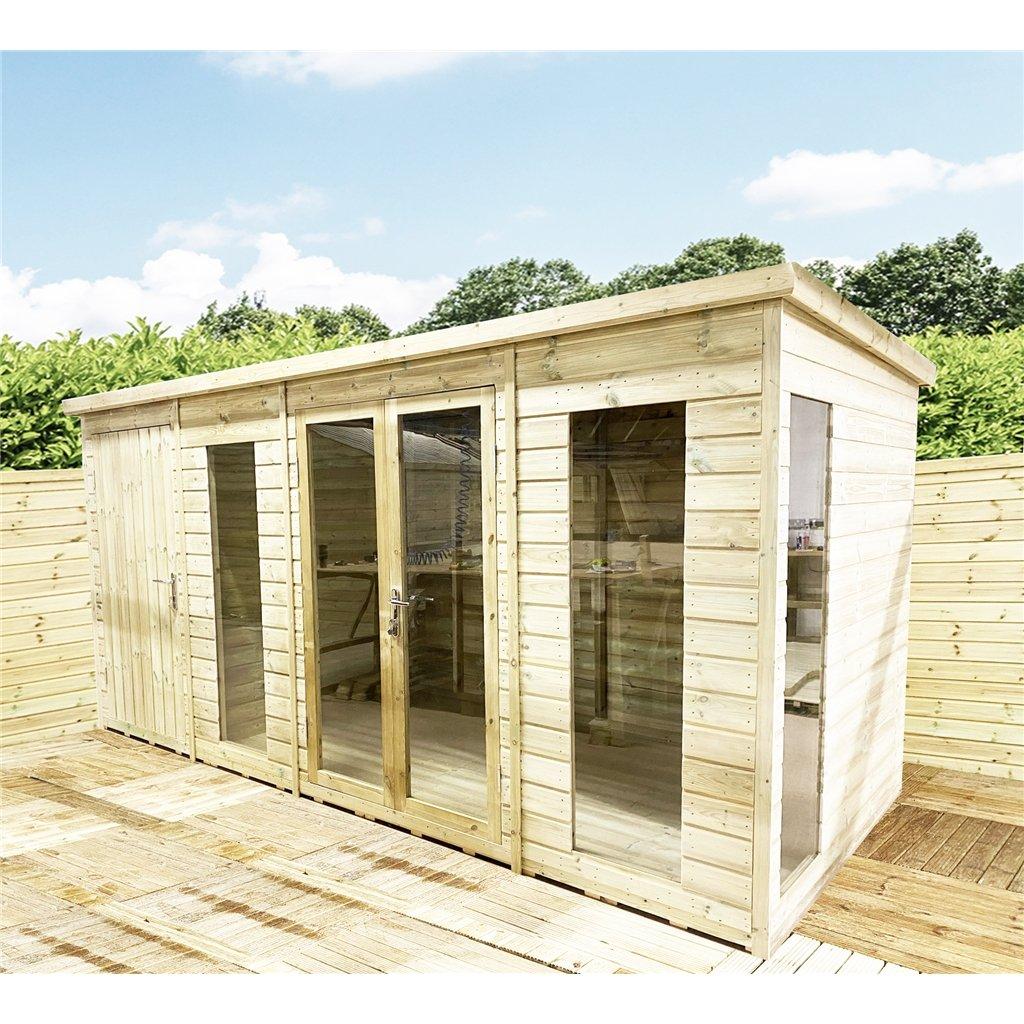 30 x 16 COMBI Pressure Treated Pent Summerhouse with Side Shed