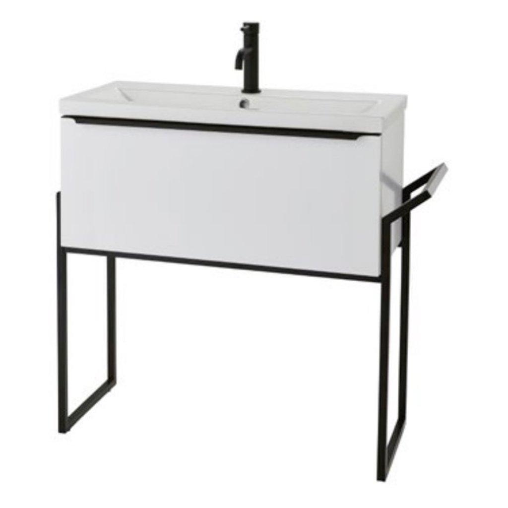 White Gloss 80cm Wall Hung Drawer Unit Ceramic Basin and Frame
