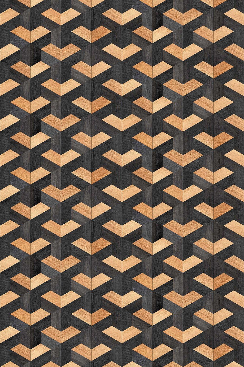 Eco-Friendly Cube Faux Wood Wallpaper