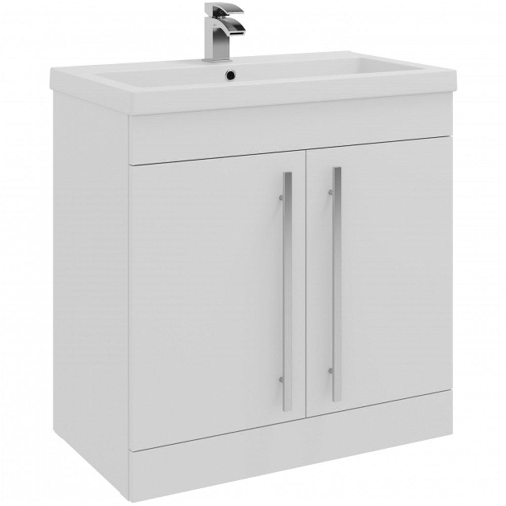 White Bathroom 2 Door Standing Unit with Ceramic Basin 80cm Wide