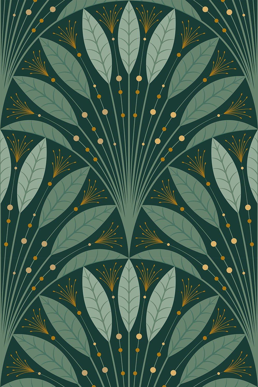 Eco-Friendly Art Deco Leaf Fan Wallpaper
