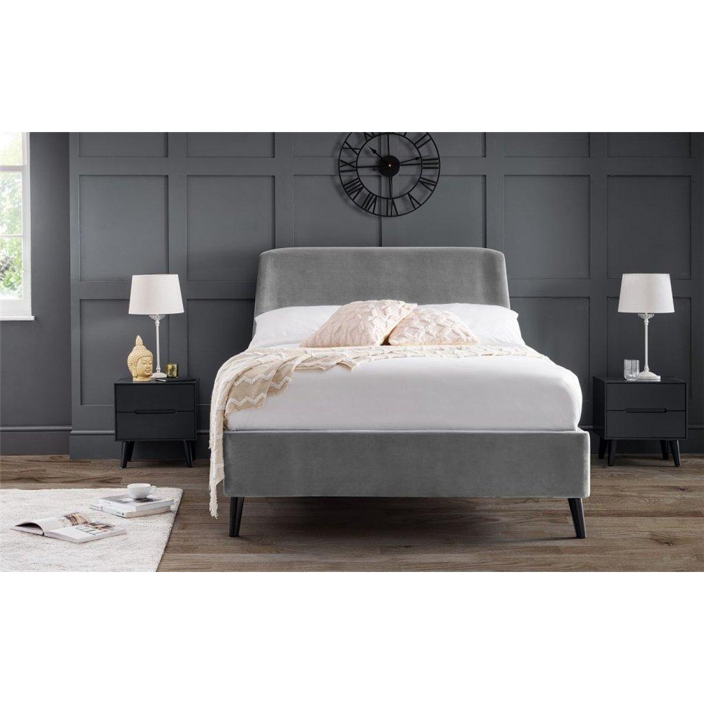 Grey Velvet Premium Curved Bed Frame  - Double