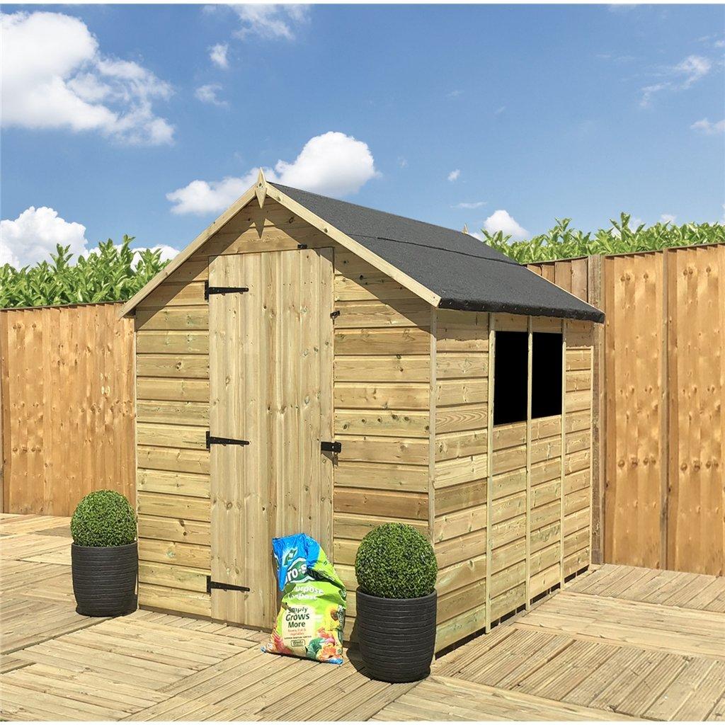 10 x 8 Pressure Treated Low Eaves Apex Garden Shed with Single Door