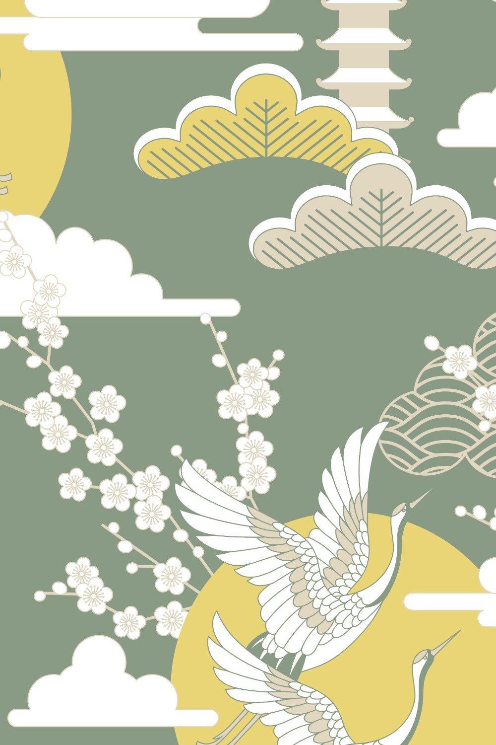 Eco-Friendly Crane And Cherry Blossom Wallpaper