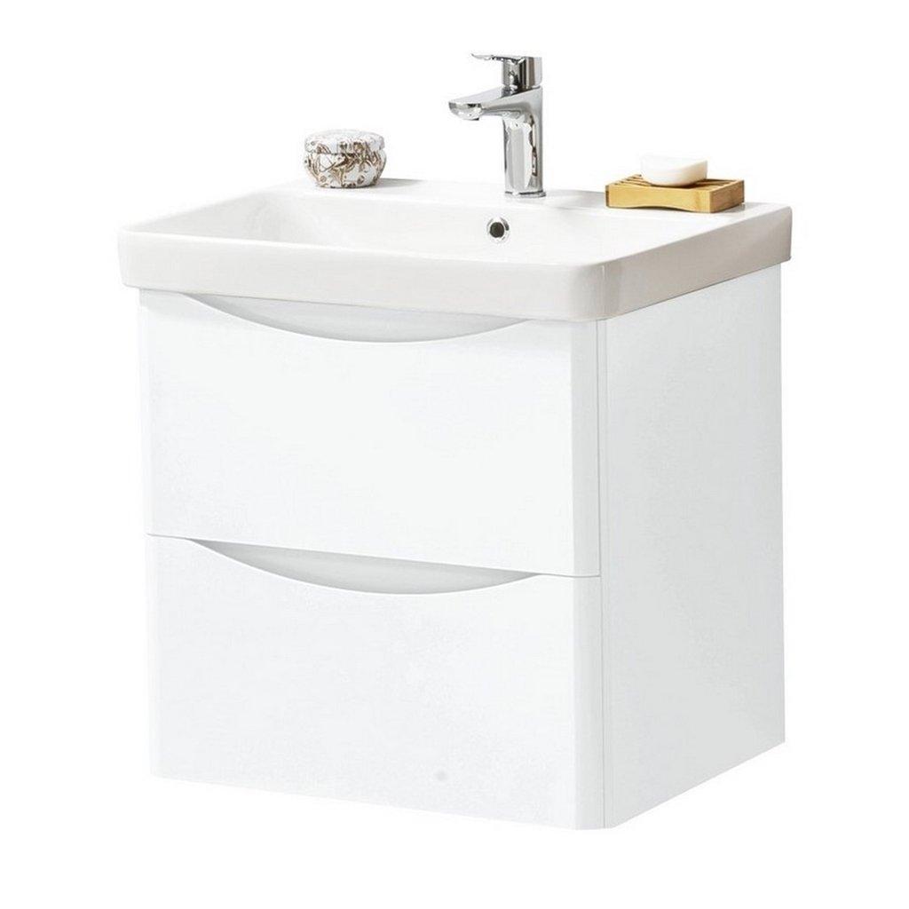 Gloss White Bathroom Wall Mounted 2-Drawer Unit with Basin 60cm Wide