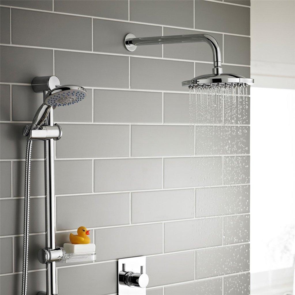 Chrome Triple Shower with Hung Slide Rail Kit and Overhead Drencher
