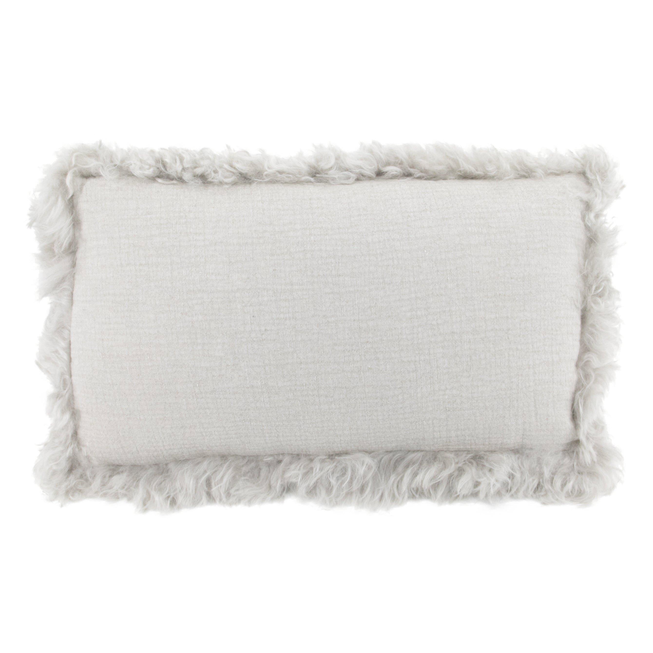 Grey Linen Cushion Sheepskin Trim 45x45cm