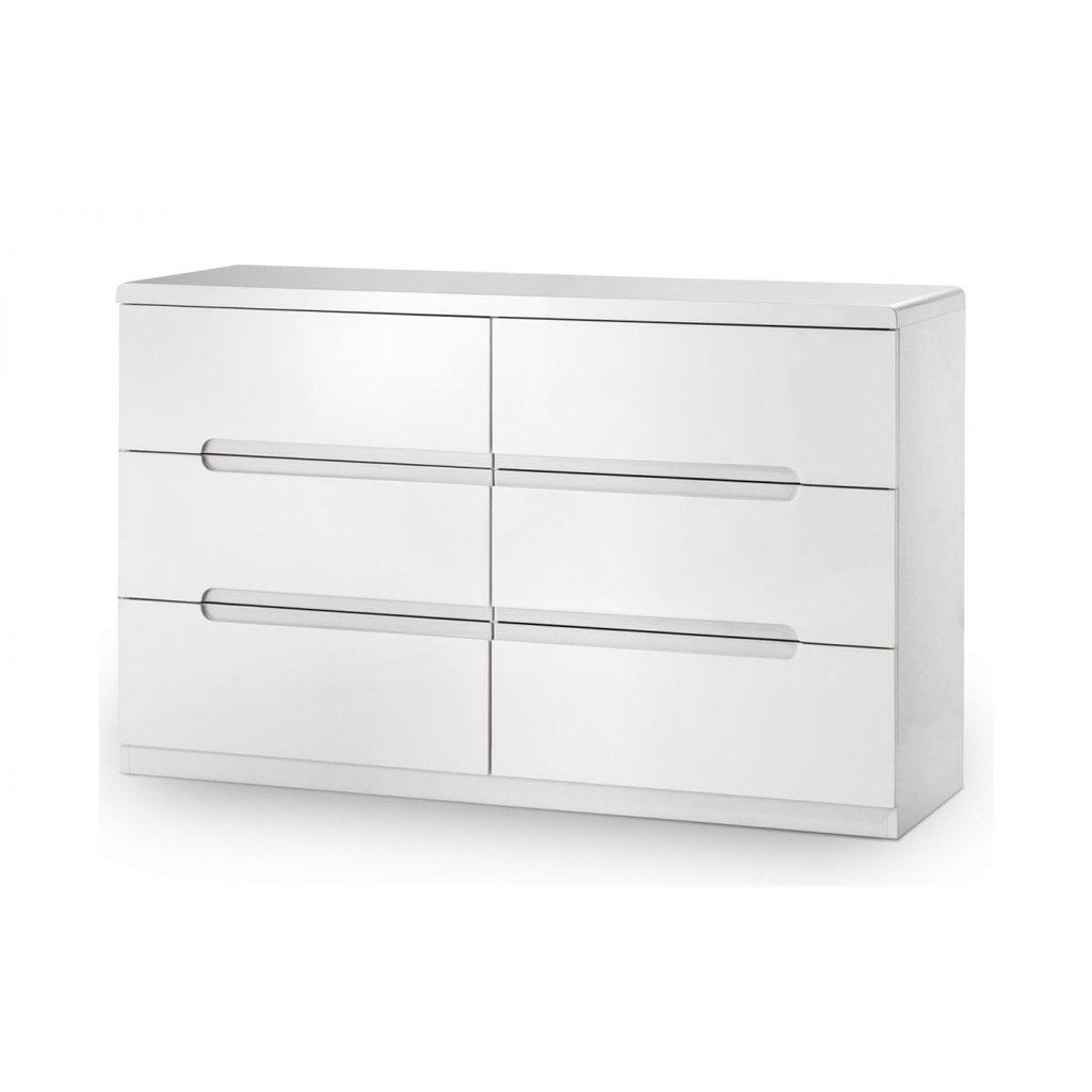 Chic White High Gloss 6 Drawers Wide Chest