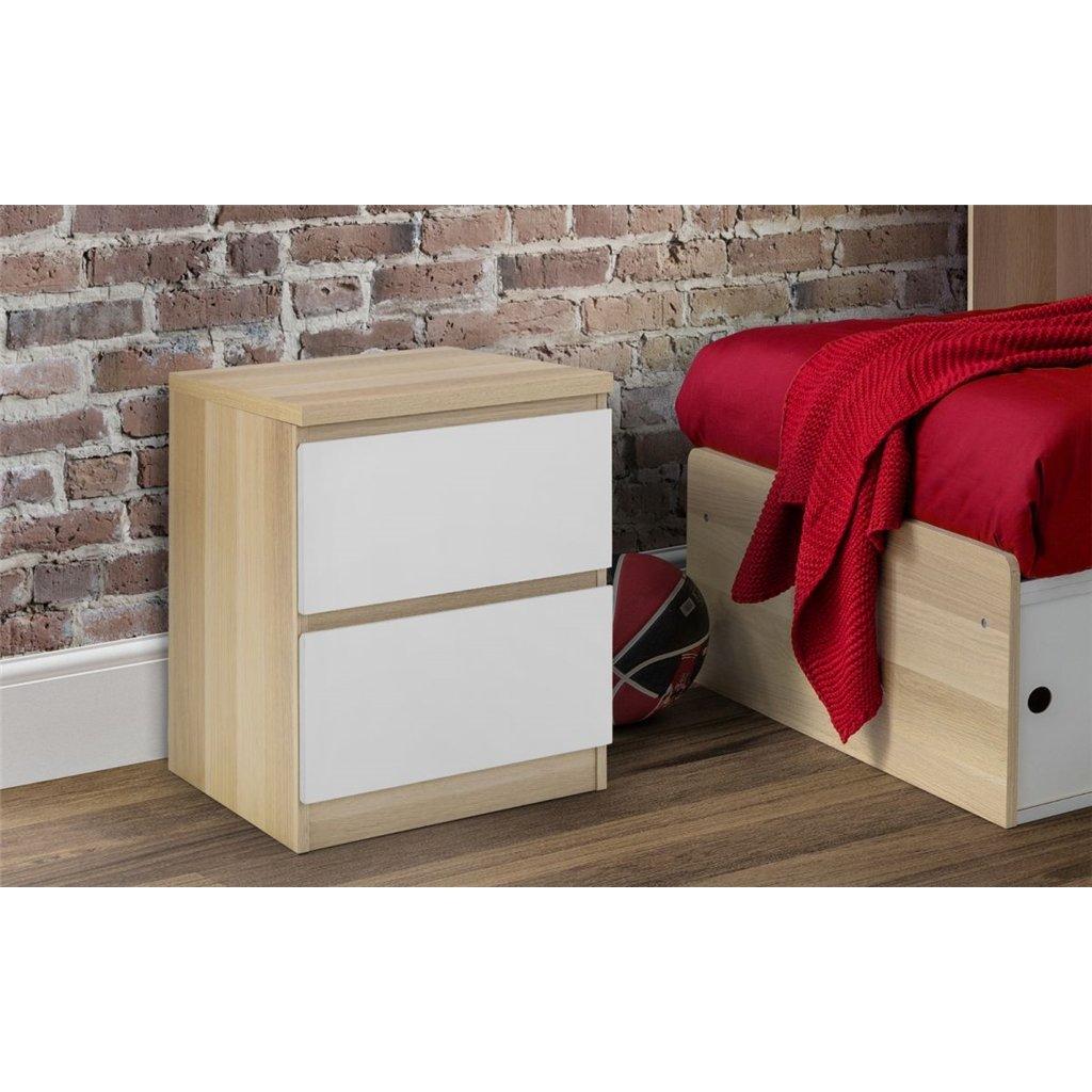 Modern Oak and White Bedside Drawers (2 Drawers)