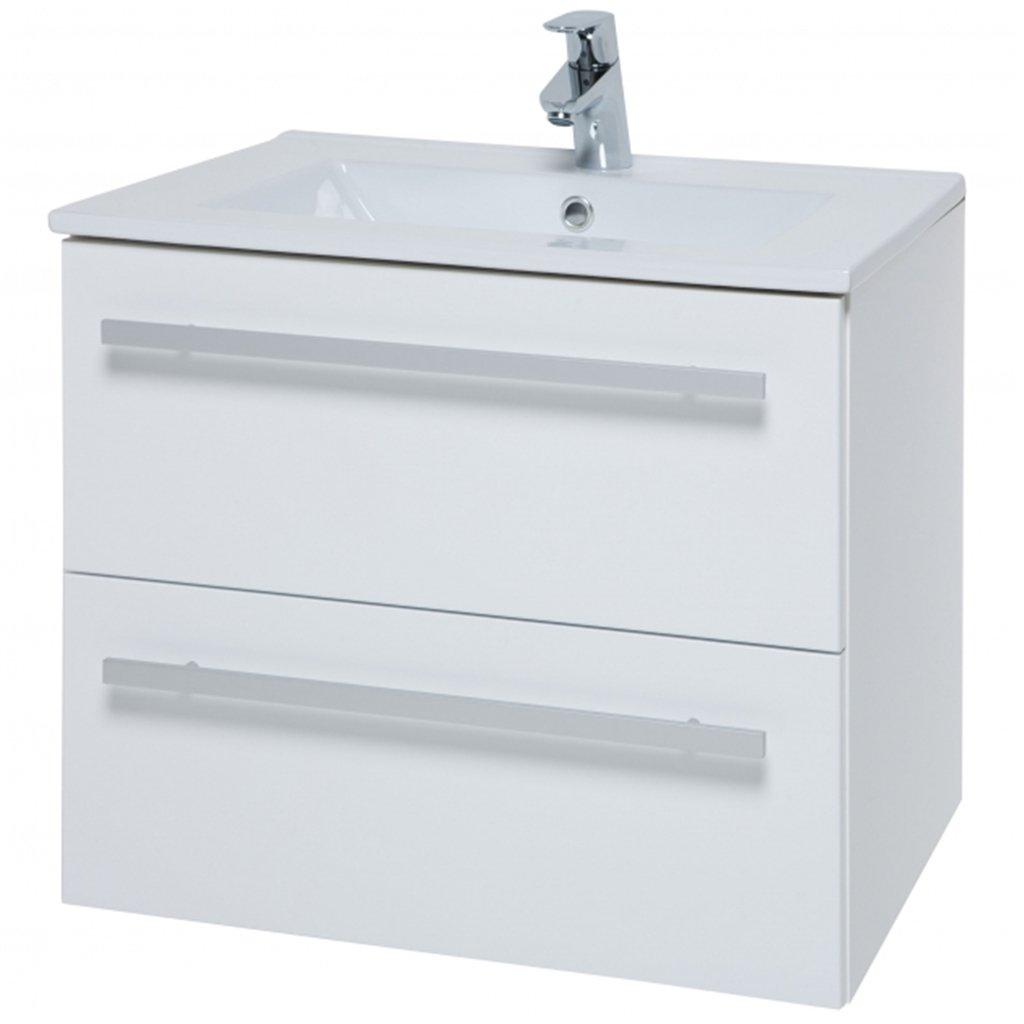 White Bathroom 2 Drawer Wall Hung Unit with Ceramic Basin 60cm Wide