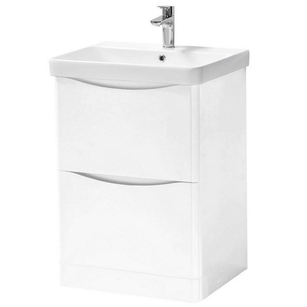 Gloss White Bathroom Standing 2-Drawer Unit with Basin 60cm Wide