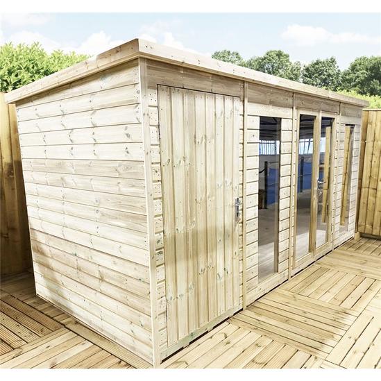 Marlborough 17 x 14 COMBI Pressure Treated Pent Summerhouse with Side Shed 2