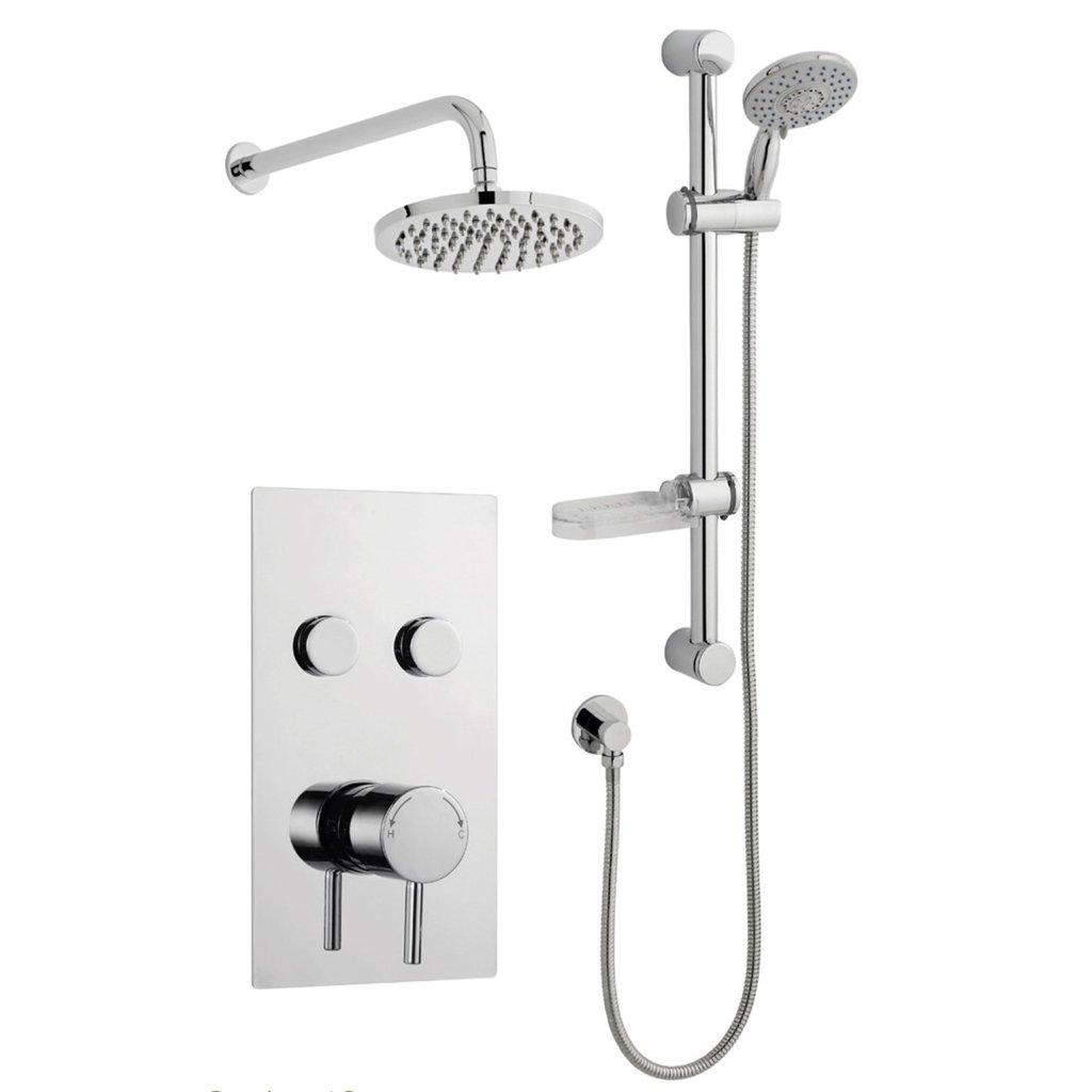 Chrome Twin Push Button Shower with a Slide Rail Kit and Drencher