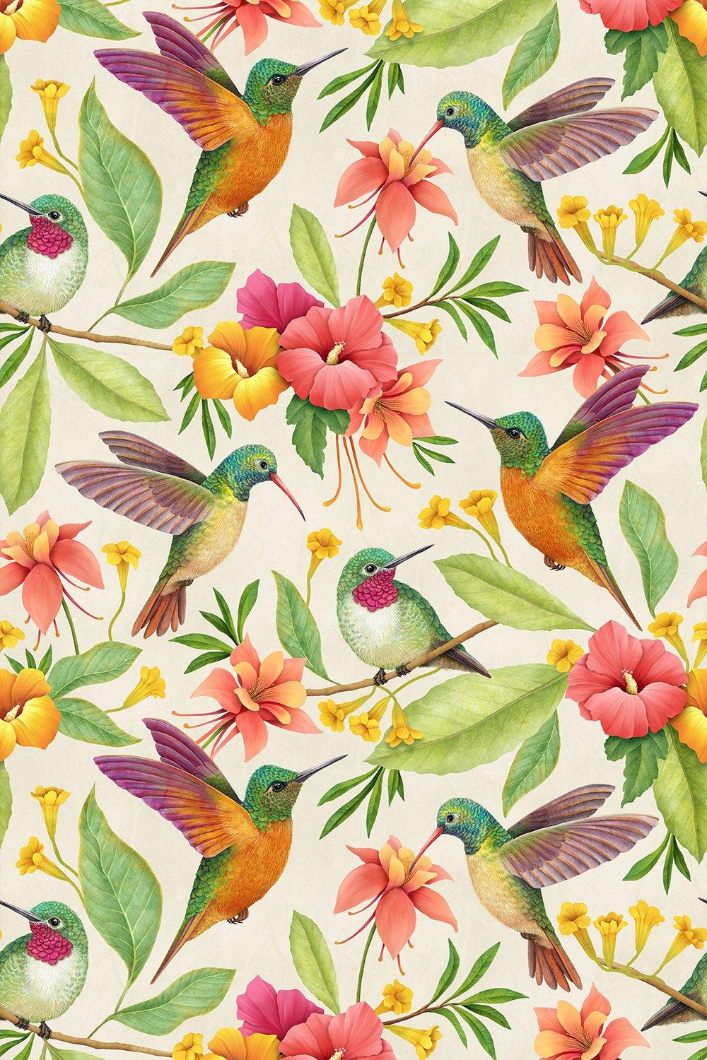 Eco-Friendly Hummingbird & Flower Wallpaper