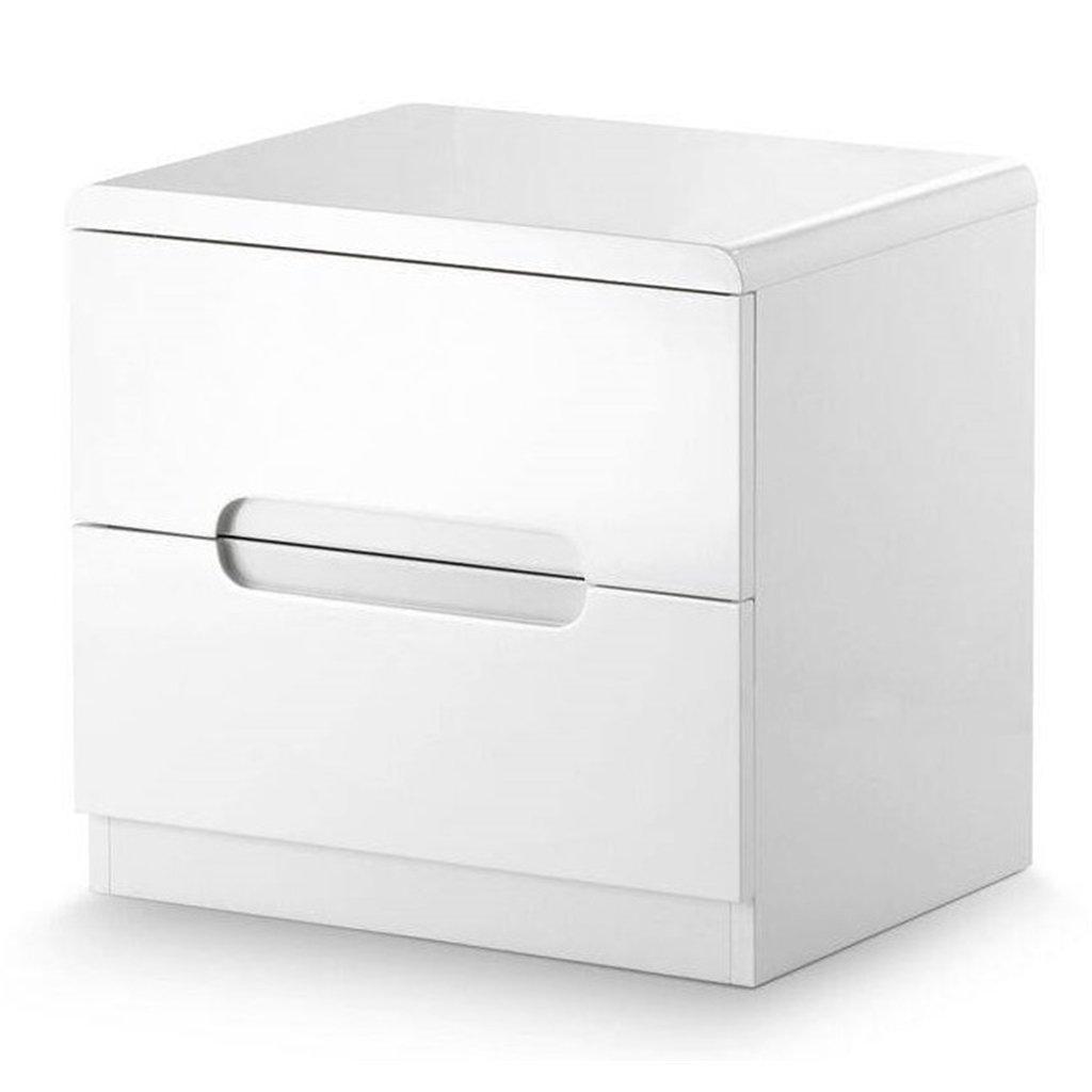 Chic White High Gloss 2 Drawer Bedside Chest
