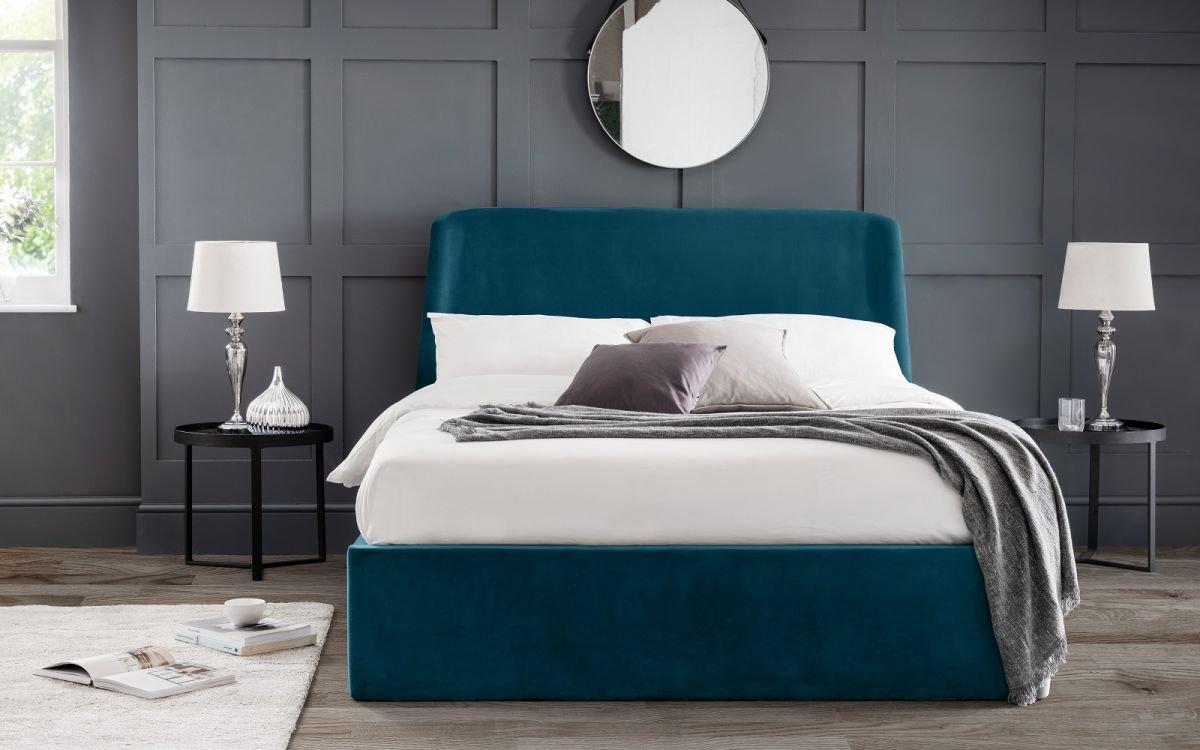 Teal Velvet Premium Curved Ottoman Bed  - Double